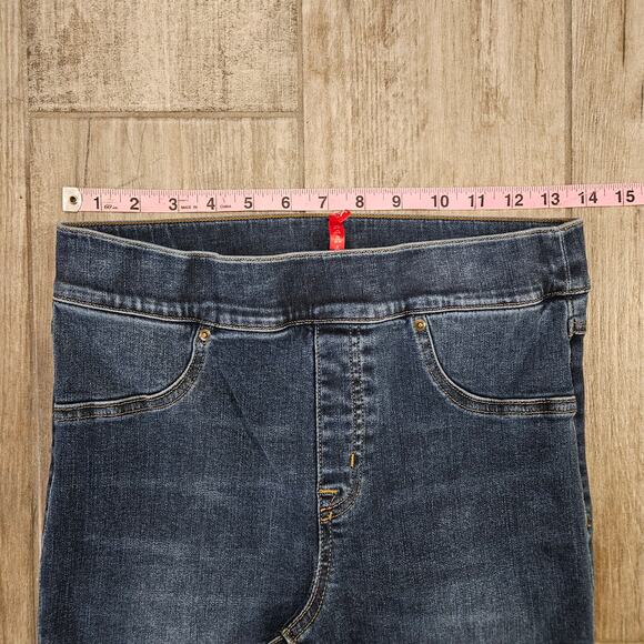 Spanx Jeans Womens Size M Skinny Raw Released Hem Distressed Dark Wash Denim - Picture 5 of 14
